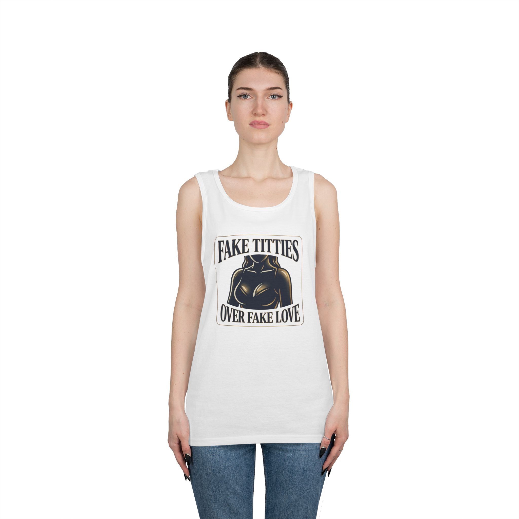Tank Top — "Fake Titties Over Fake Love" Graphic Muscle Tee