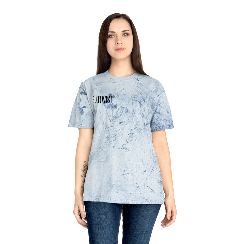 Tie-Dye Beige Tee with 'PLOTWIST' Minimal Graphic — Vintage Casual T-Shirt