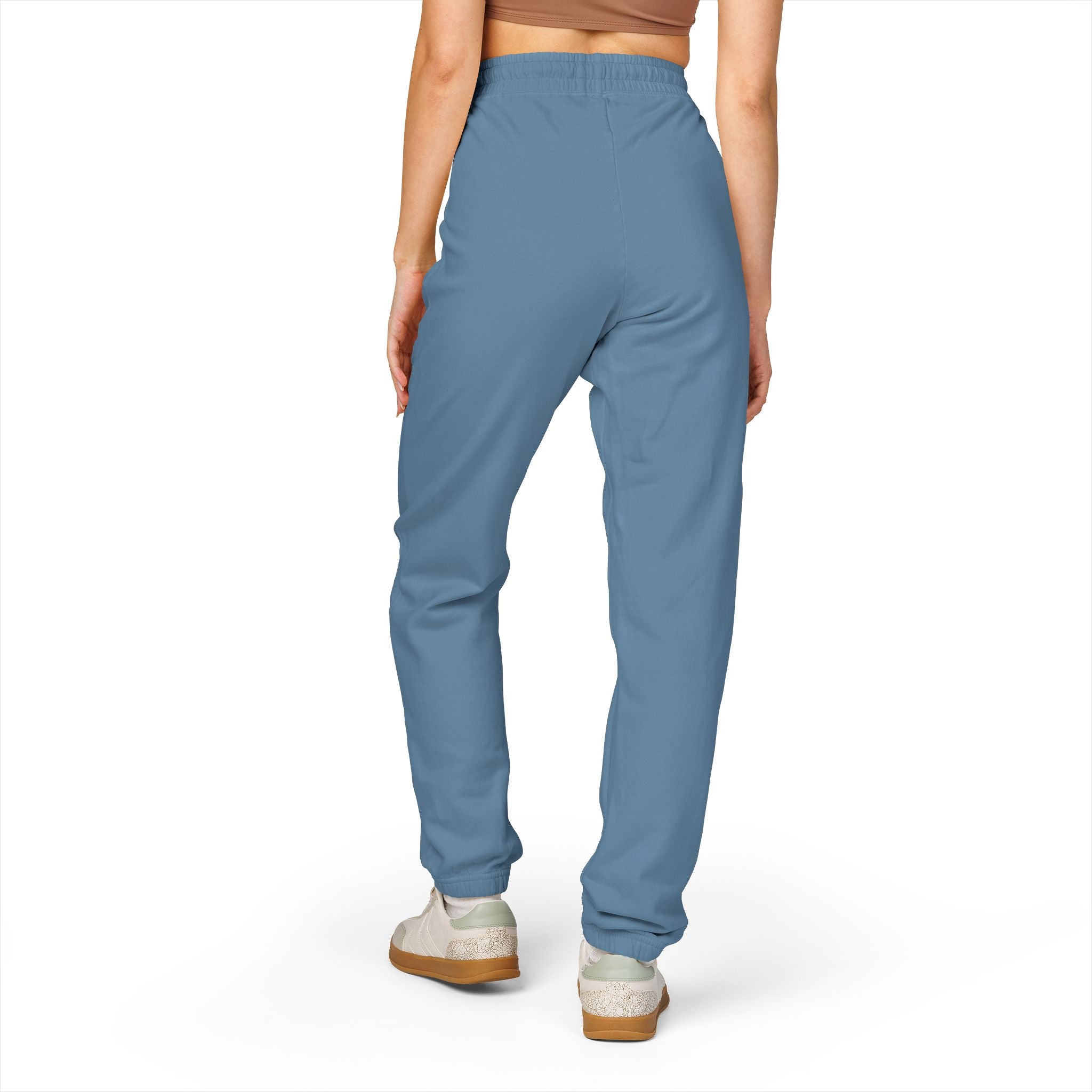 PLOTWIST Fleece Sweatpants — Garment-Dyed Cream Joggers with Vertical Floral Script