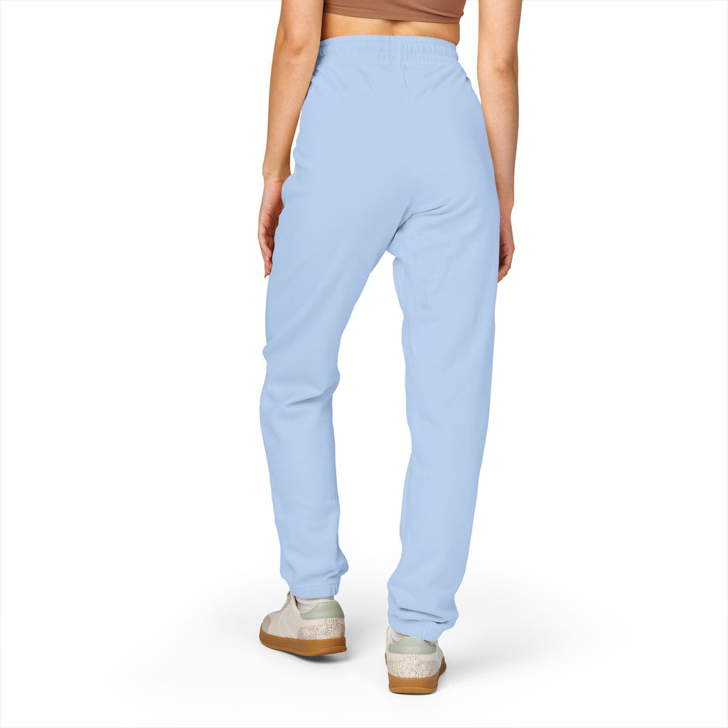 PLOTWIST Fleece Sweatpants — Garment-Dyed Cream Joggers with Vertical Floral Script