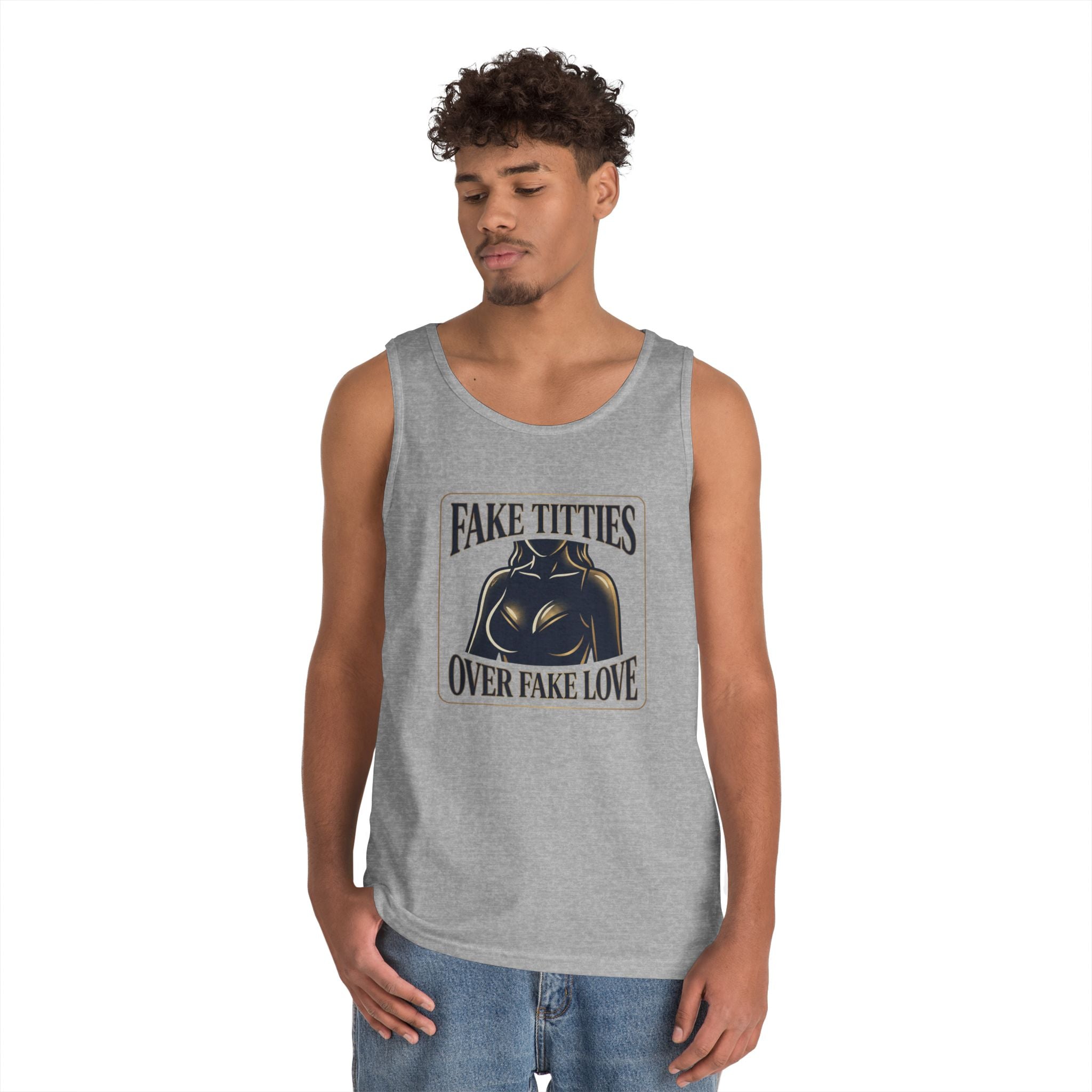 Tank Top — "Fake Titties Over Fake Love" Graphic Muscle Tee