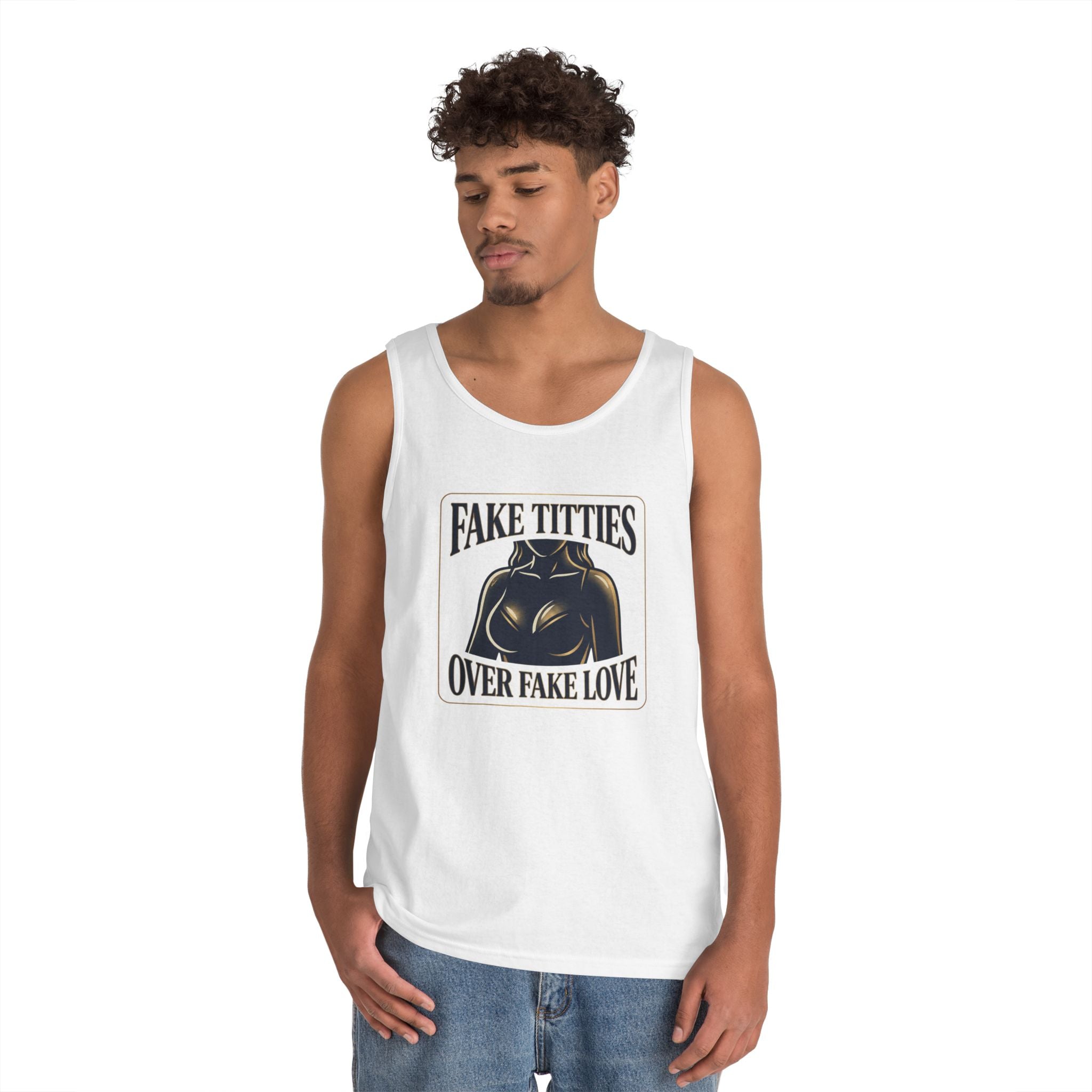 Tank Top — "Fake Titties Over Fake Love" Graphic Muscle Tee