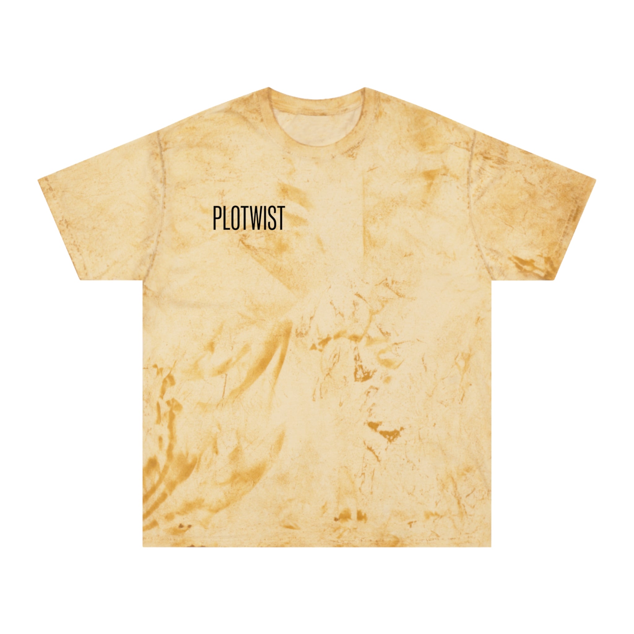 Tie-Dye Beige Tee with 'PLOTWIST' Minimal Graphic — Vintage Casual T-Shirt