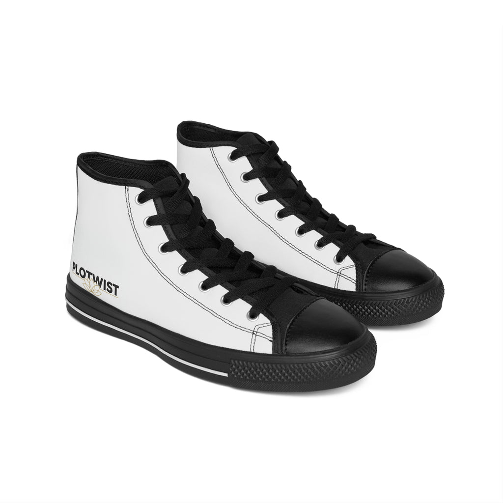Classic High-Top Sneakers — Minimal White & Black Canvas (PLOTWIST Accent)