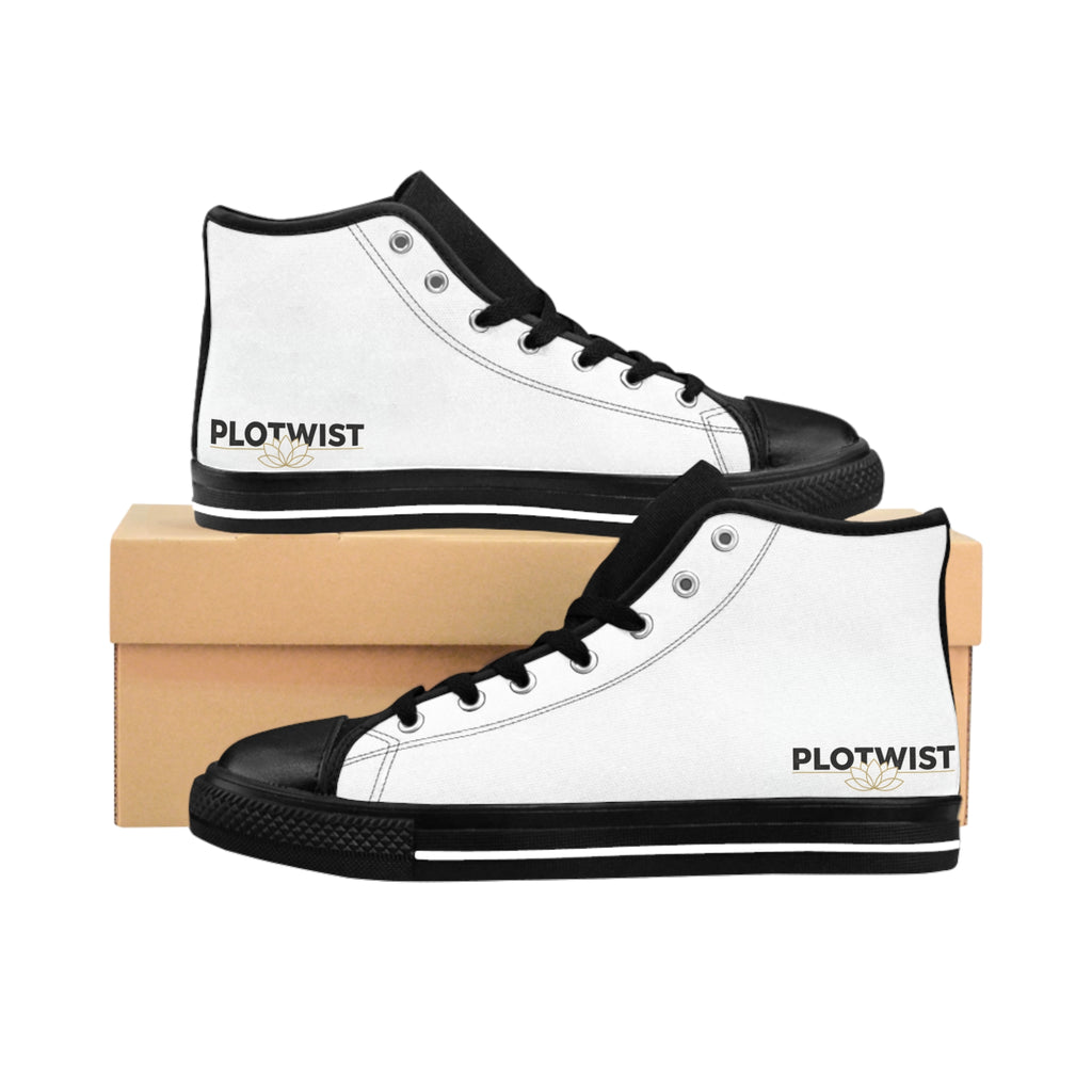 Classic High-Top Sneakers — Minimal White & Black Canvas (PLOTWIST Accent)