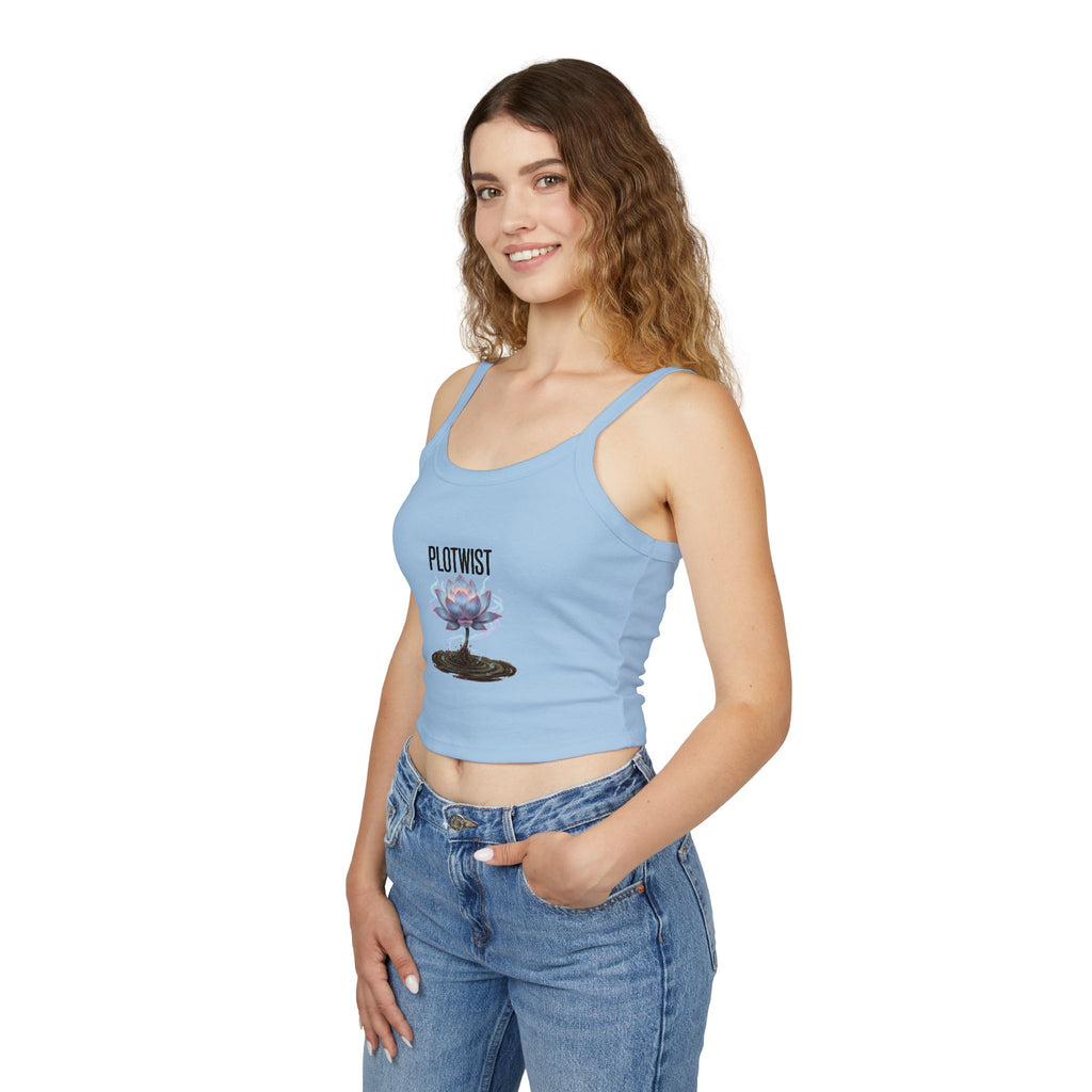 Crop Tank Top — 'PLOTWIST' Lotus Graphic Crop Tank for Women