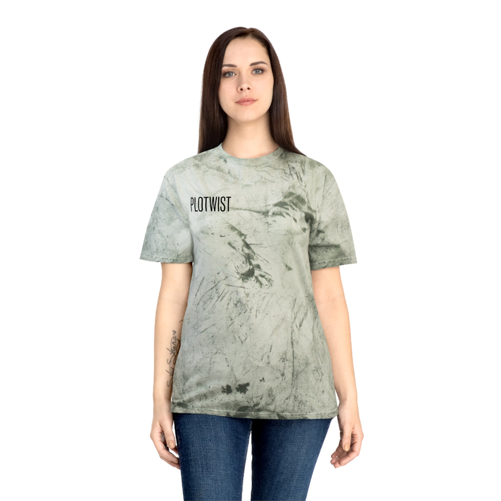 Tie-Dye Beige Tee with 'PLOTWIST' Minimal Graphic — Vintage Casual T-Shirt