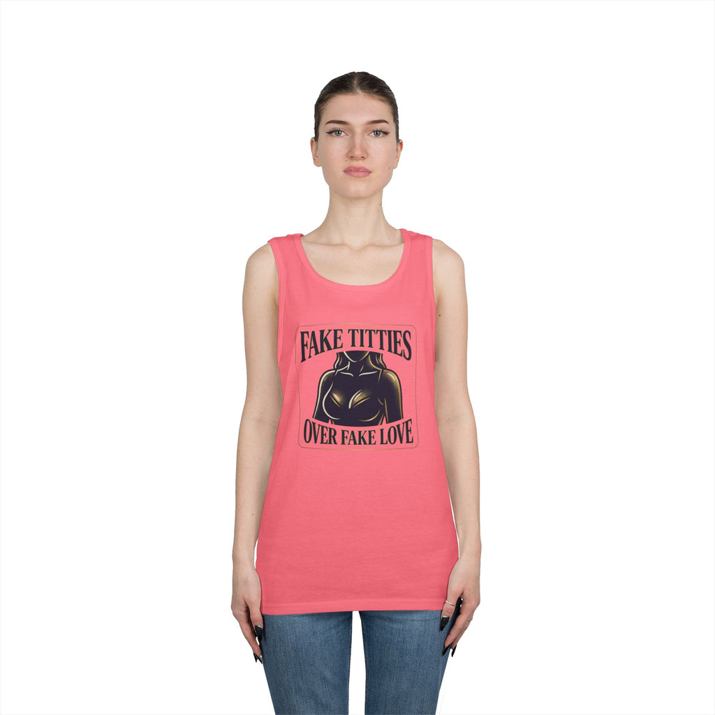 Tank Top — "Fake Titties Over Fake Love" Graphic Muscle Tee