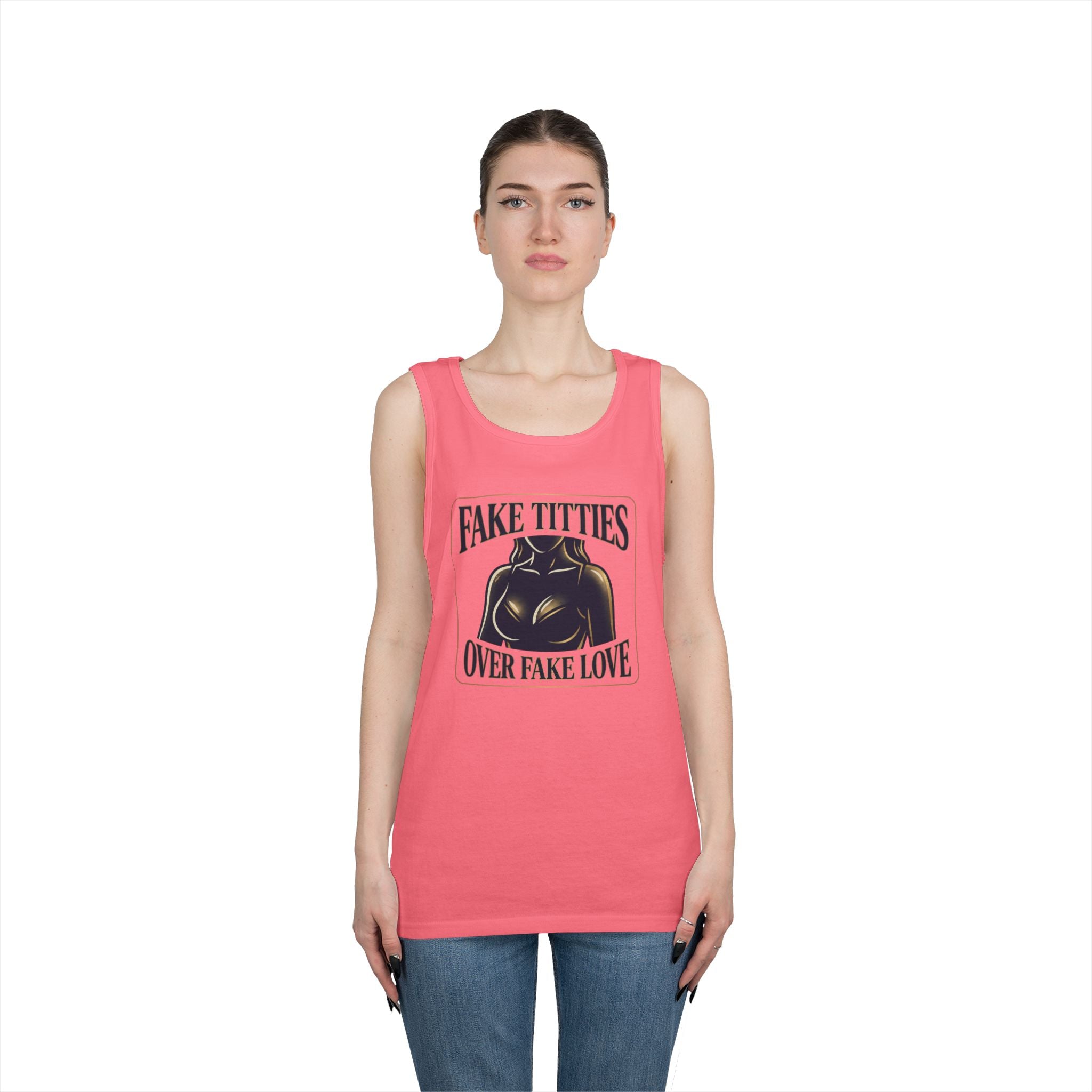 Tank Top — "Fake Titties Over Fake Love" Graphic Muscle Tee