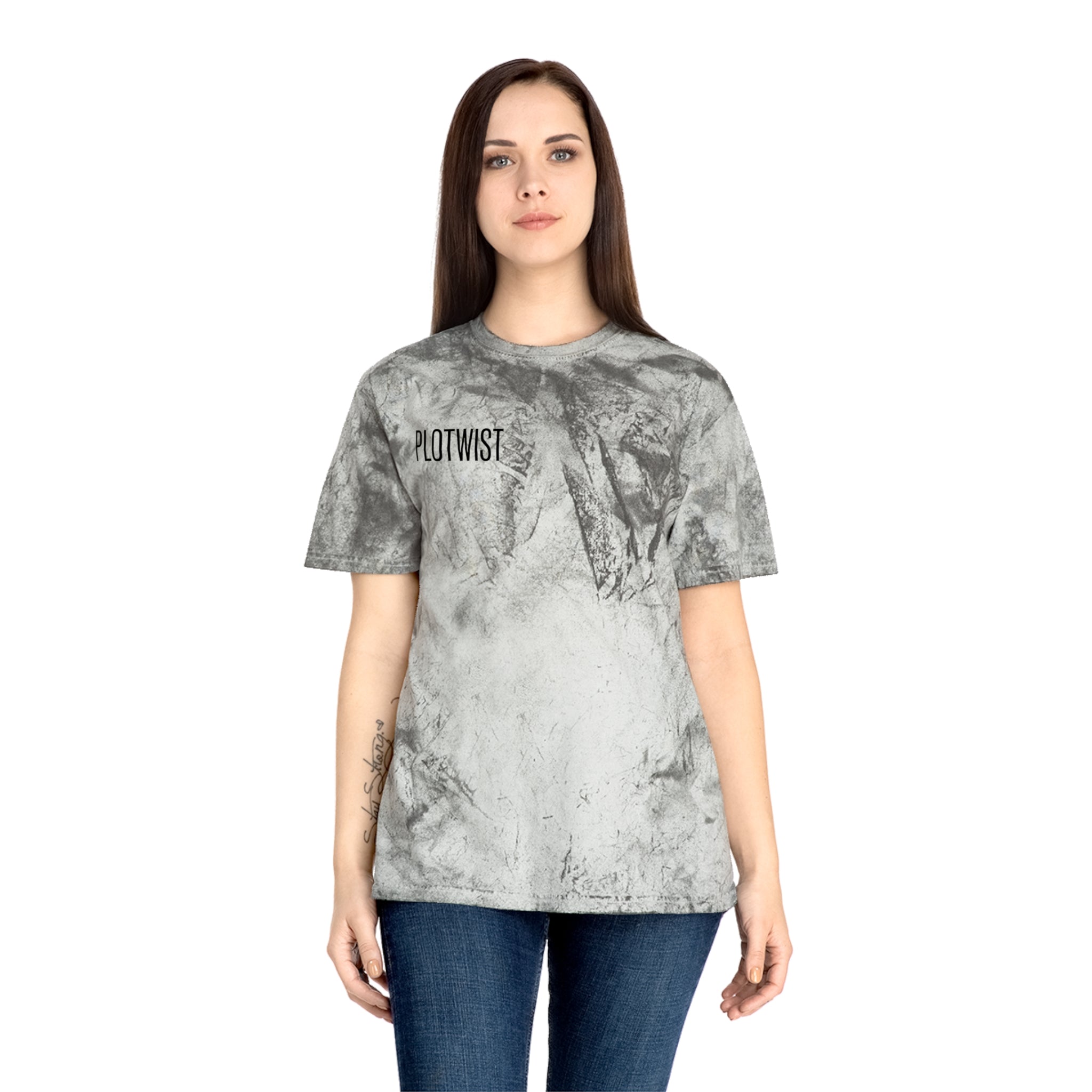 Tie-Dye Beige Tee with 'PLOTWIST' Minimal Graphic — Vintage Casual T-Shirt