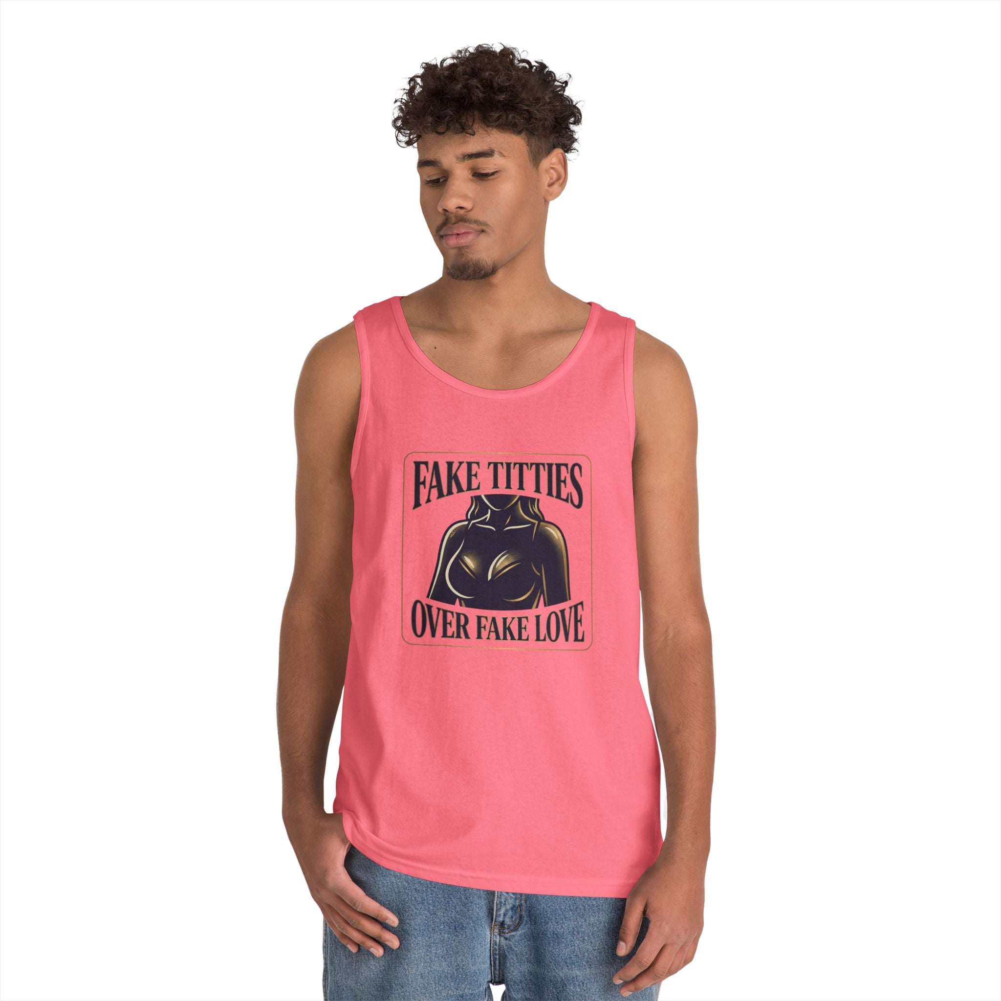 Tank Top — "Fake Titties Over Fake Love" Graphic Muscle Tee