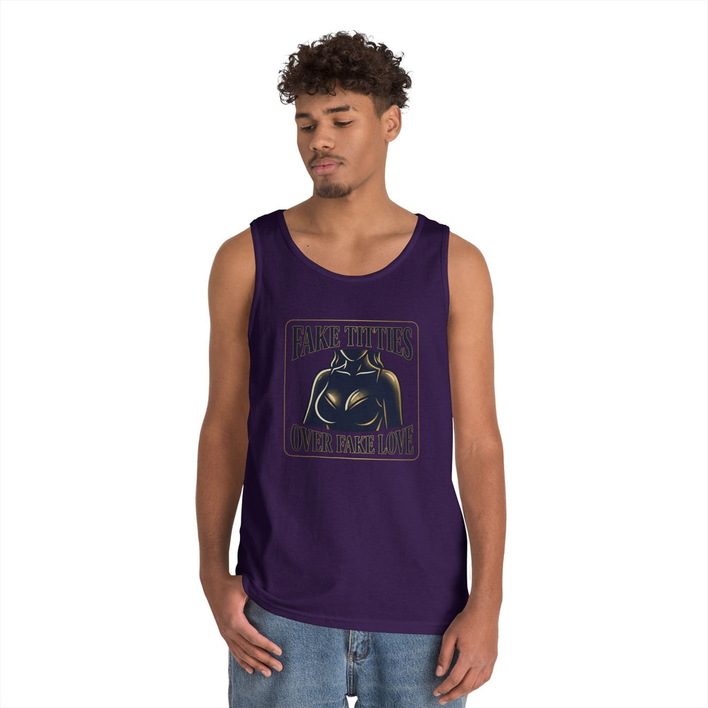 Tank Top — "Fake Titties Over Fake Love" Graphic Muscle Tee