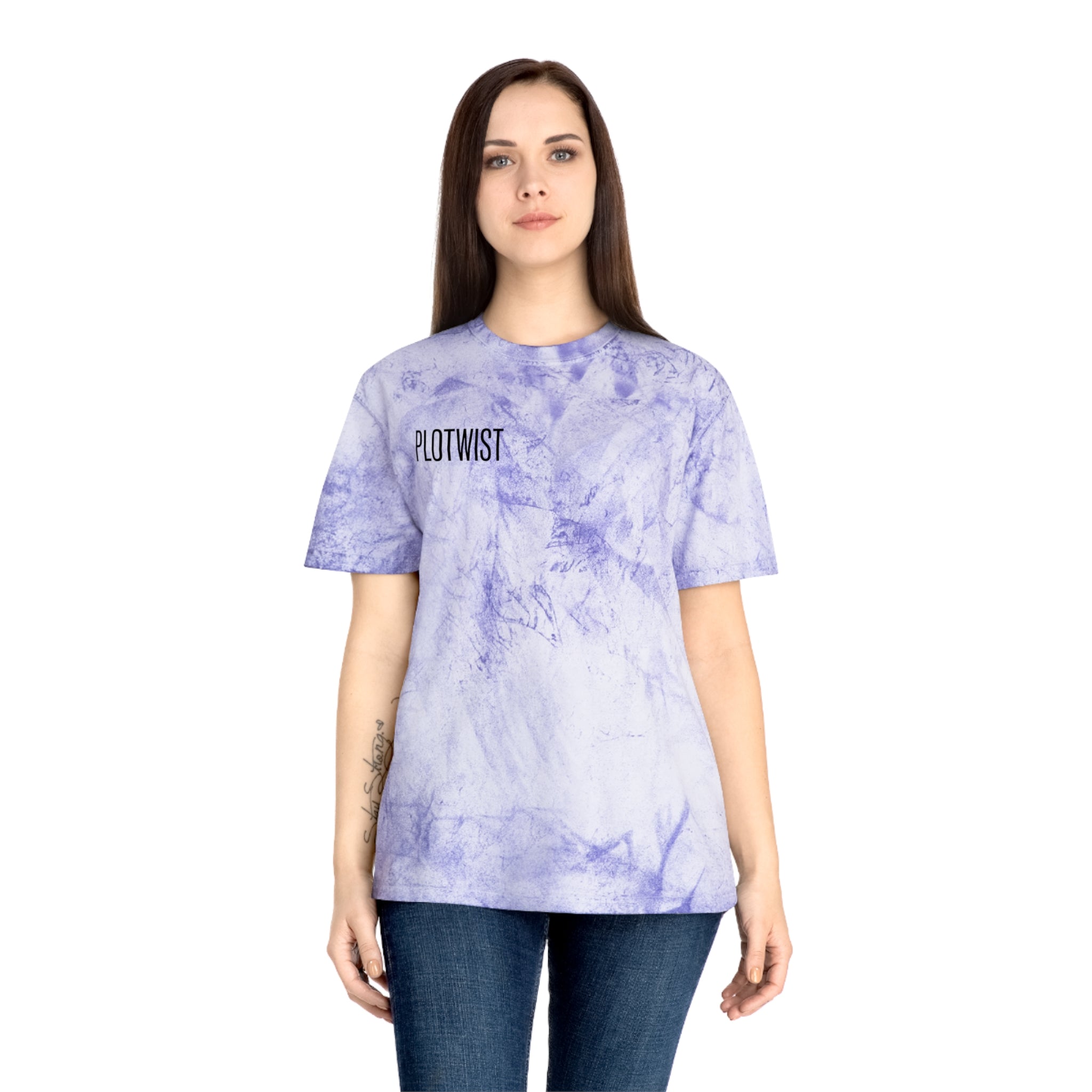 Tie-Dye Beige Tee with 'PLOTWIST' Minimal Graphic — Vintage Casual T-Shirt