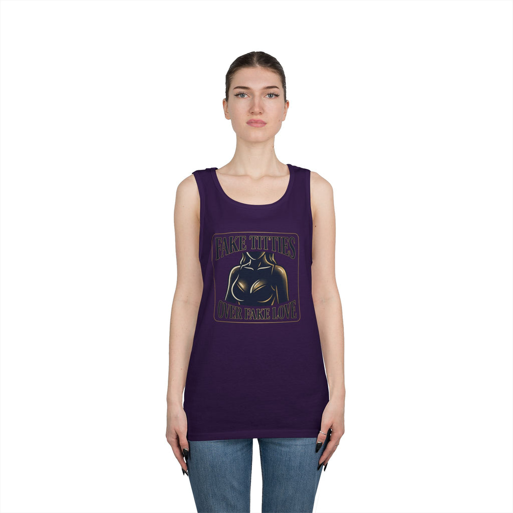 Tank Top — "Fake Titties Over Fake Love" Graphic Muscle Tee