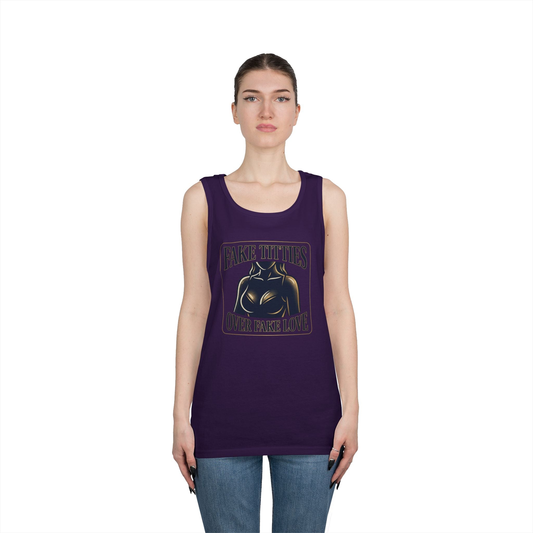Tank Top — "Fake Titties Over Fake Love" Graphic Muscle Tee