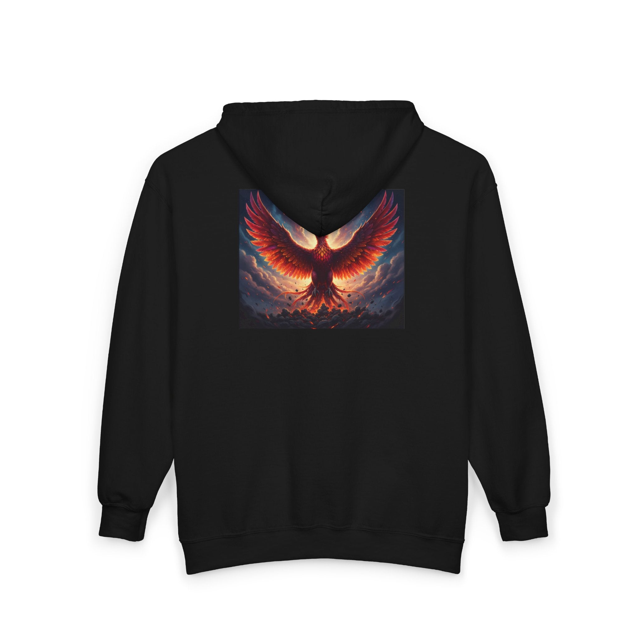 Phoenix Fire Full-Zip Hoodie — Mythic Rising Graphic Zip-Up Sweatshirt