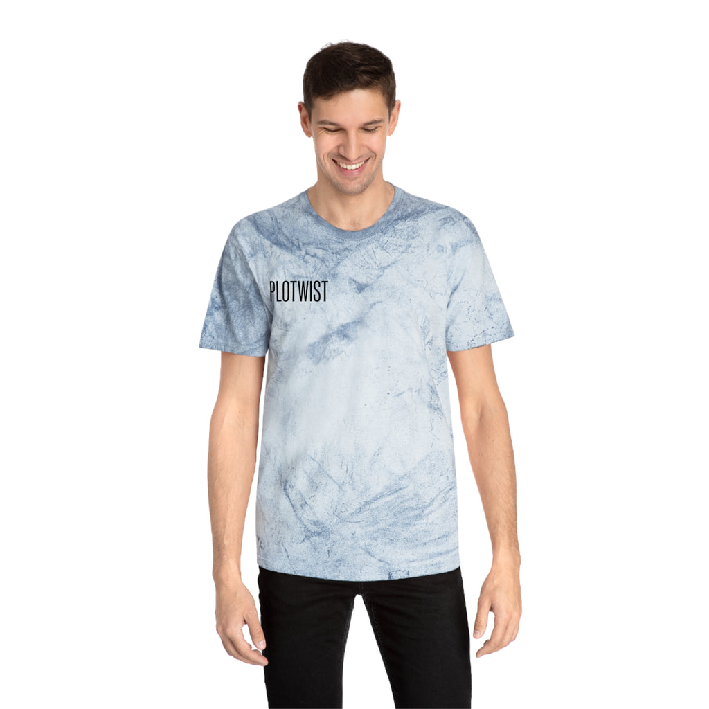 Tie-Dye Beige Tee with 'PLOTWIST' Minimal Graphic — Vintage Casual T-Shirt