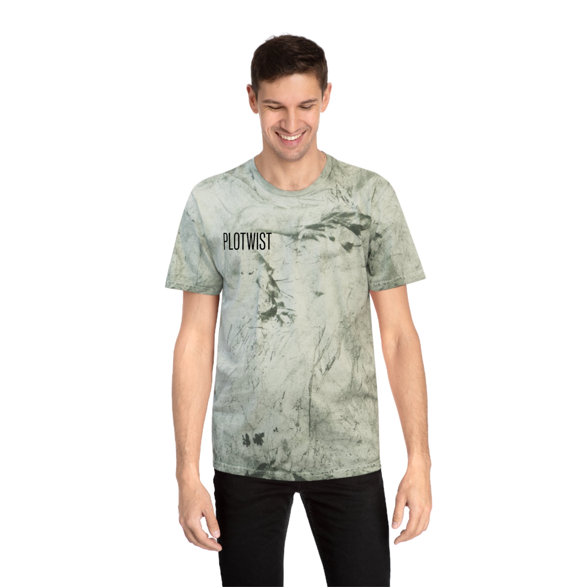 Tie-Dye Beige Tee with 'PLOTWIST' Minimal Graphic — Vintage Casual T-Shirt