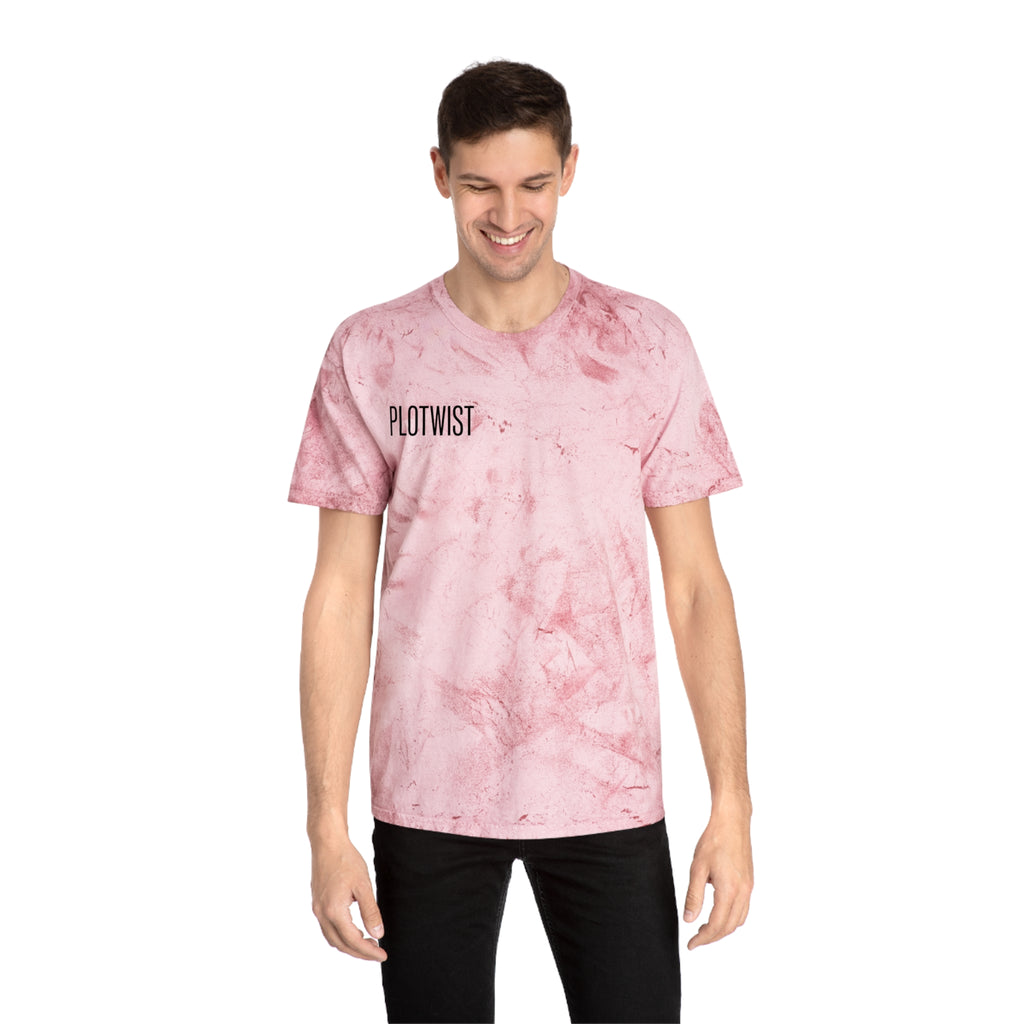 Tie-Dye Beige Tee with 'PLOTWIST' Minimal Graphic — Vintage Casual T-Shirt