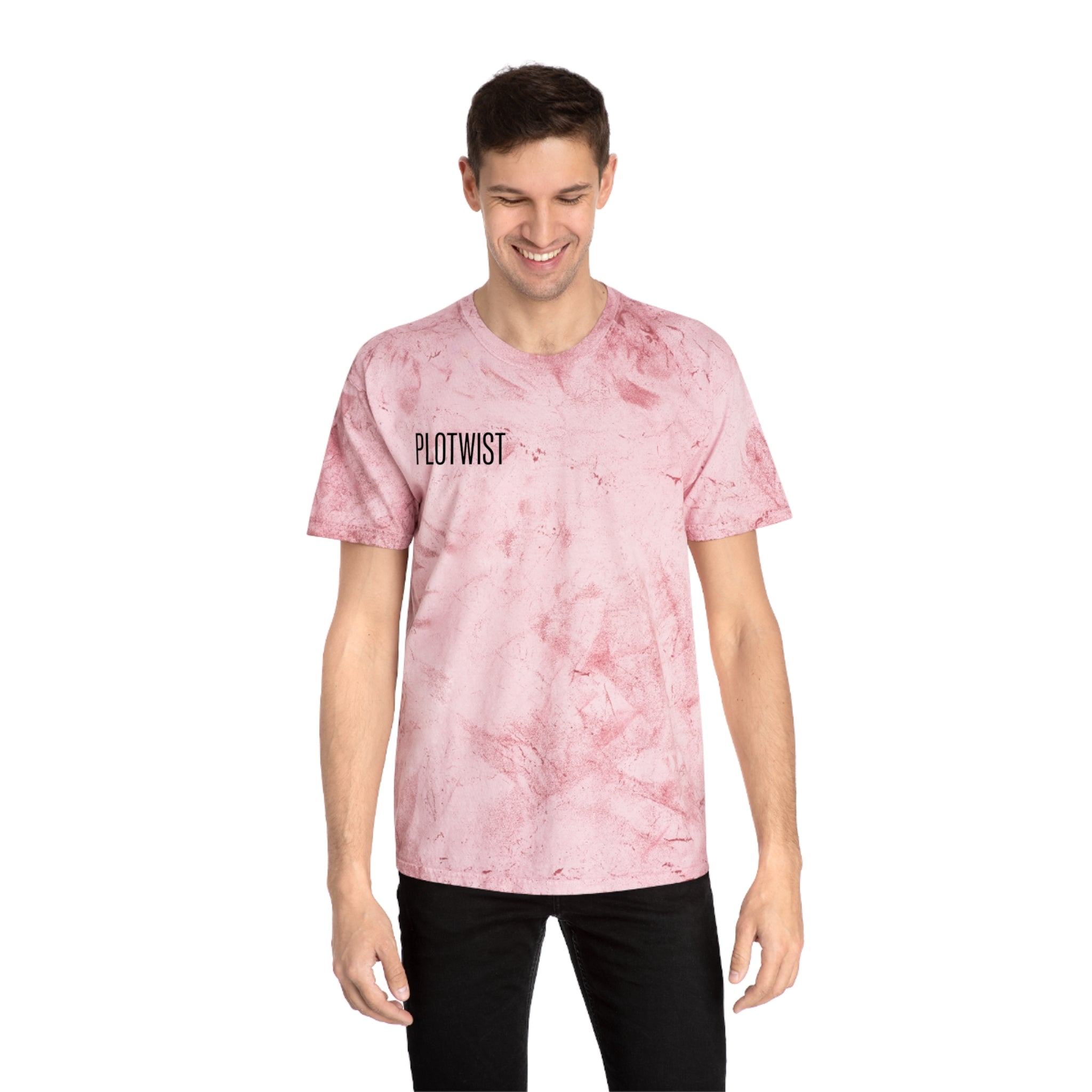 Tie-Dye Beige Tee with 'PLOTWIST' Minimal Graphic — Vintage Casual T-Shirt