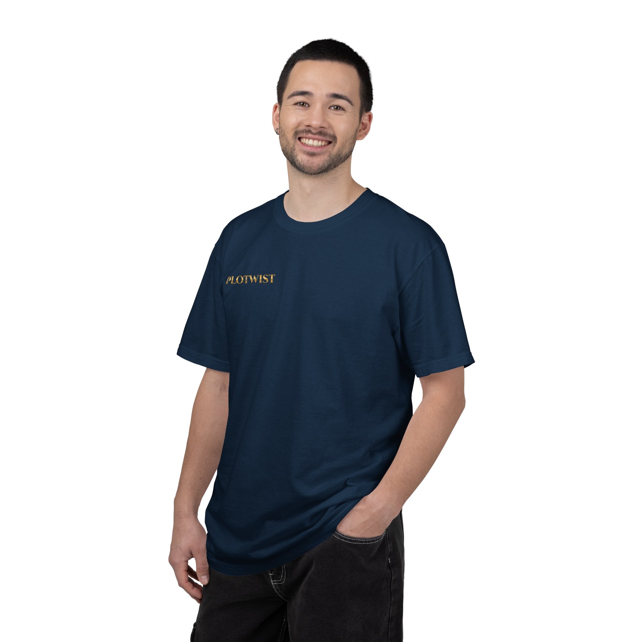 Plotwist Navy T‑Shirt — Gold Lotus Logo Tee