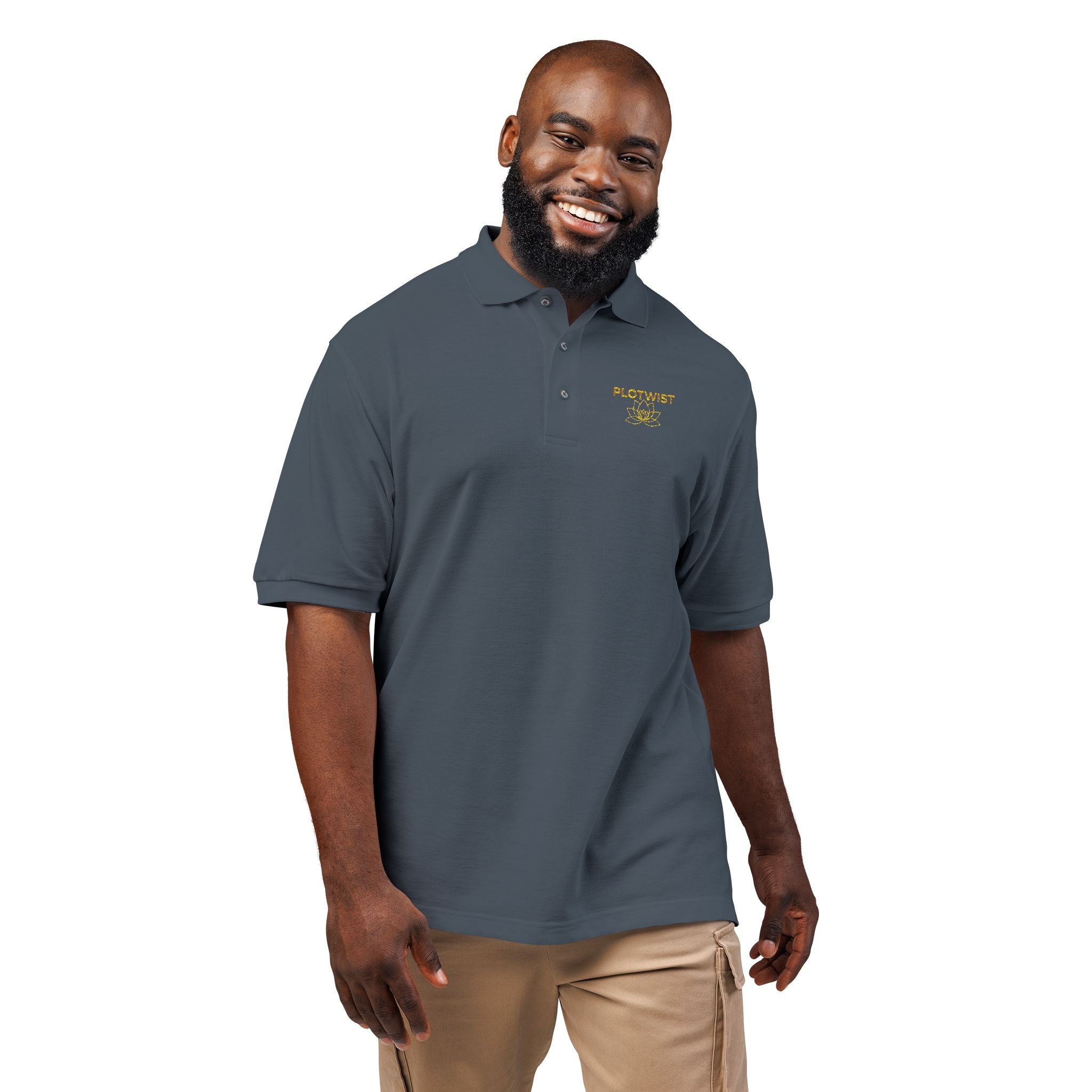 Embroidered Polo Shirt — Classic Gold ‘Island Life’ Chest Logo
