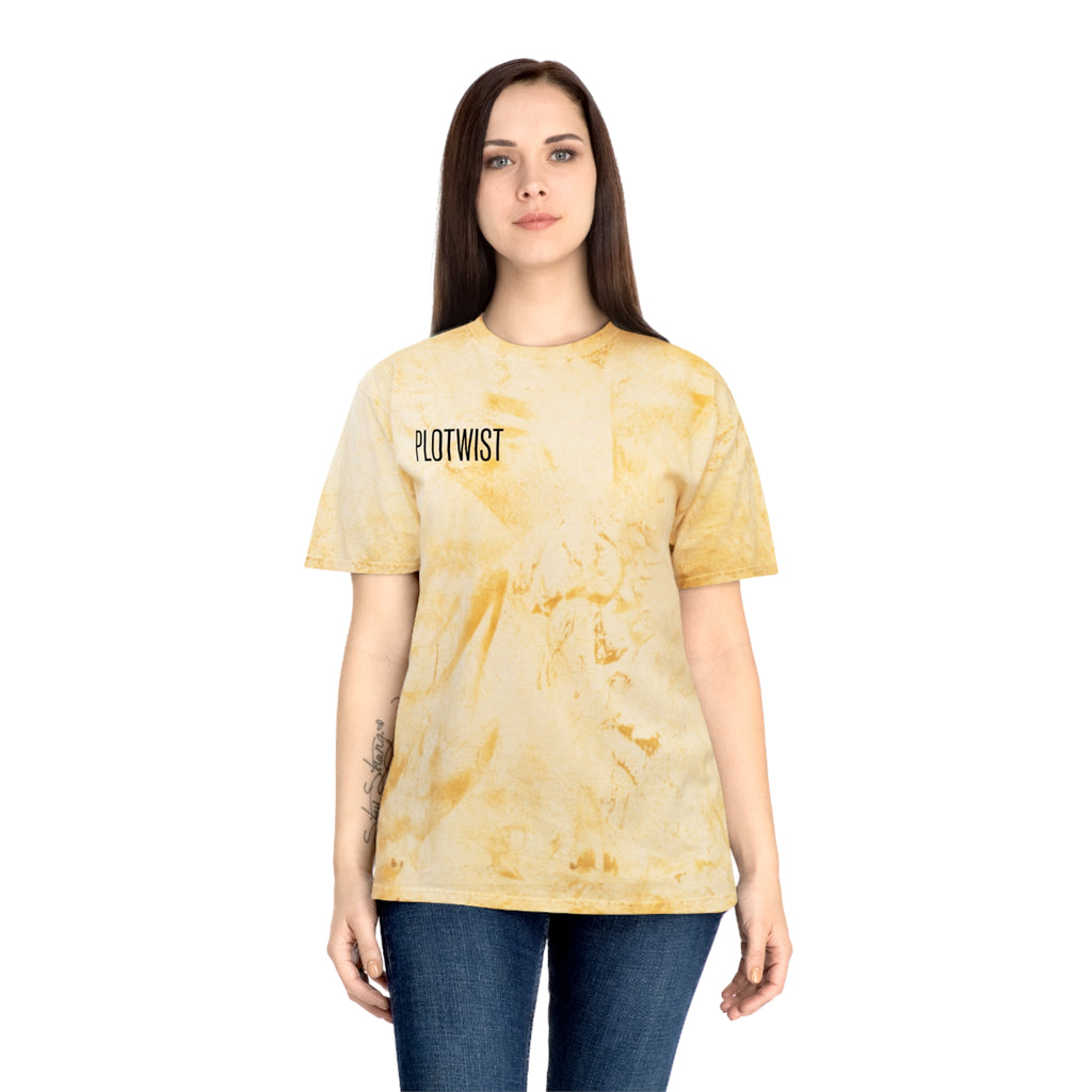 Tie-Dye Beige Tee with 'PLOTWIST' Minimal Graphic — Vintage Casual T-Shirt