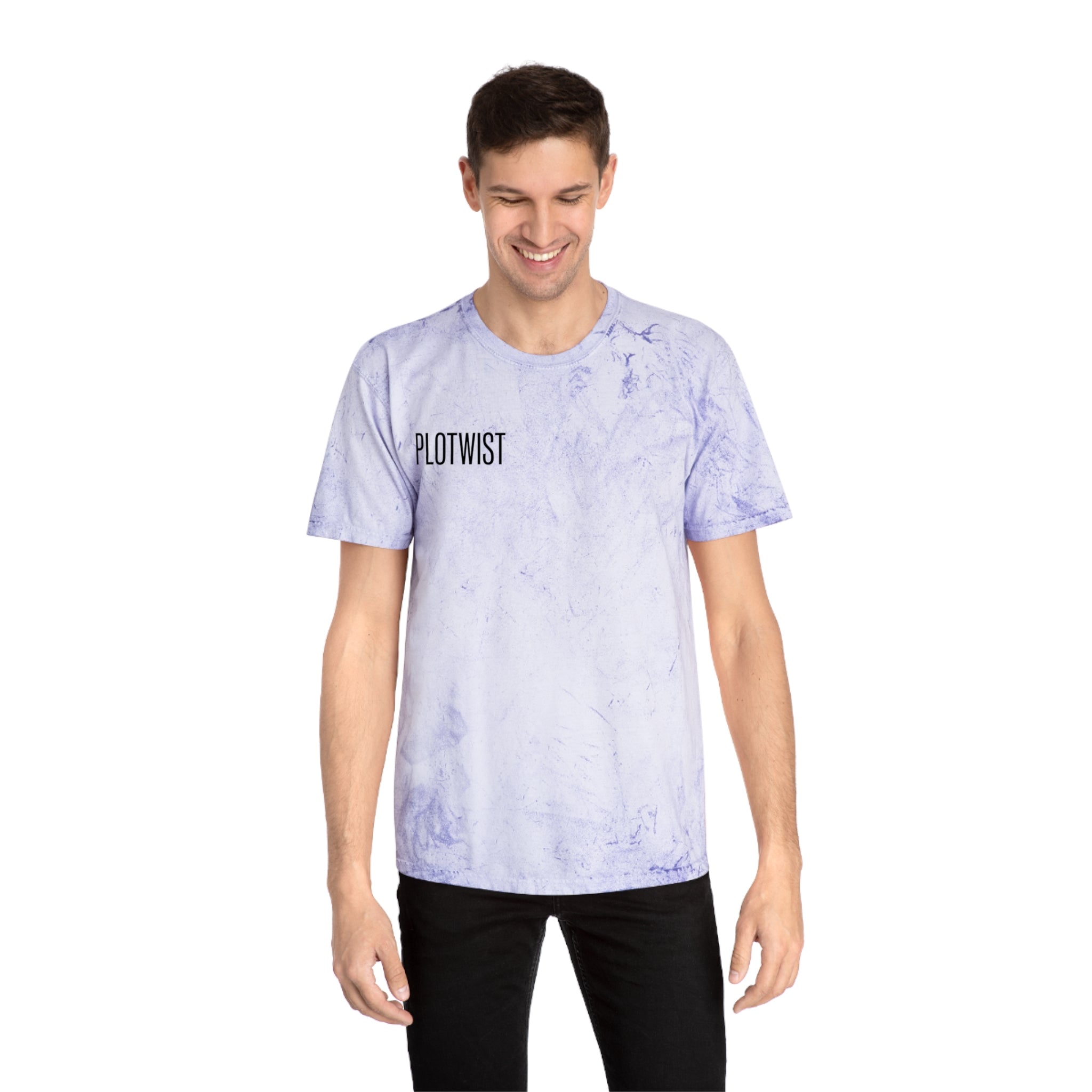 Tie-Dye Beige Tee with 'PLOTWIST' Minimal Graphic — Vintage Casual T-Shirt