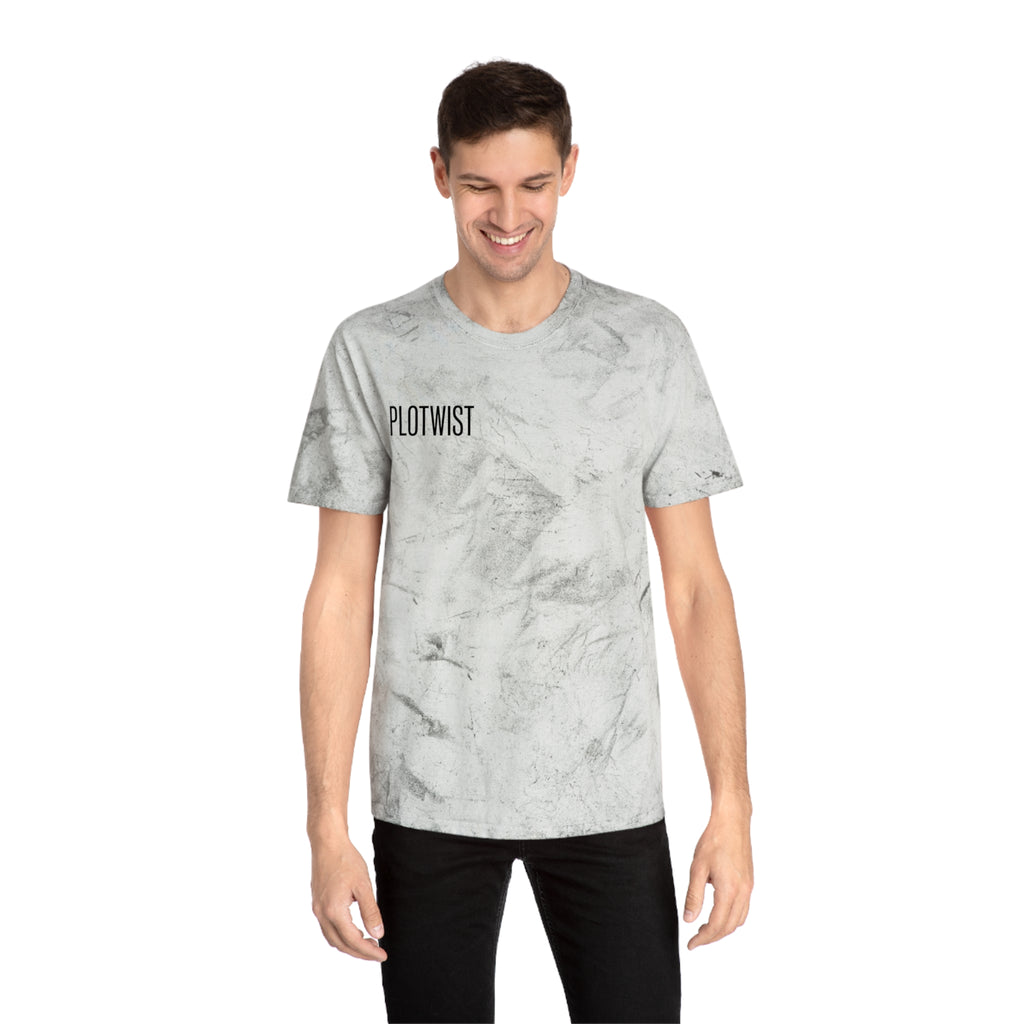 Tie-Dye Beige Tee with 'PLOTWIST' Minimal Graphic — Vintage Casual T-Shirt