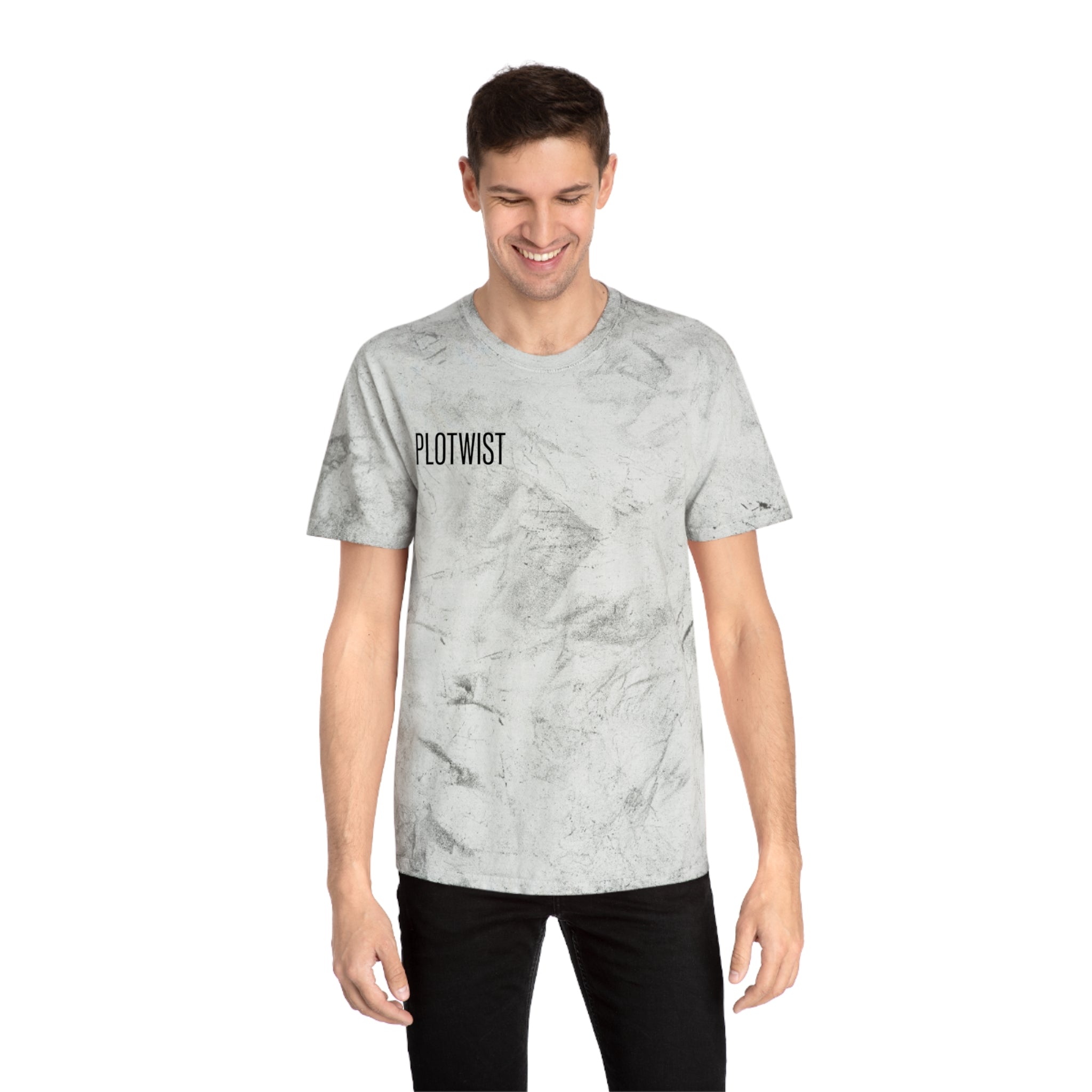 Tie-Dye Beige Tee with 'PLOTWIST' Minimal Graphic — Vintage Casual T-Shirt
