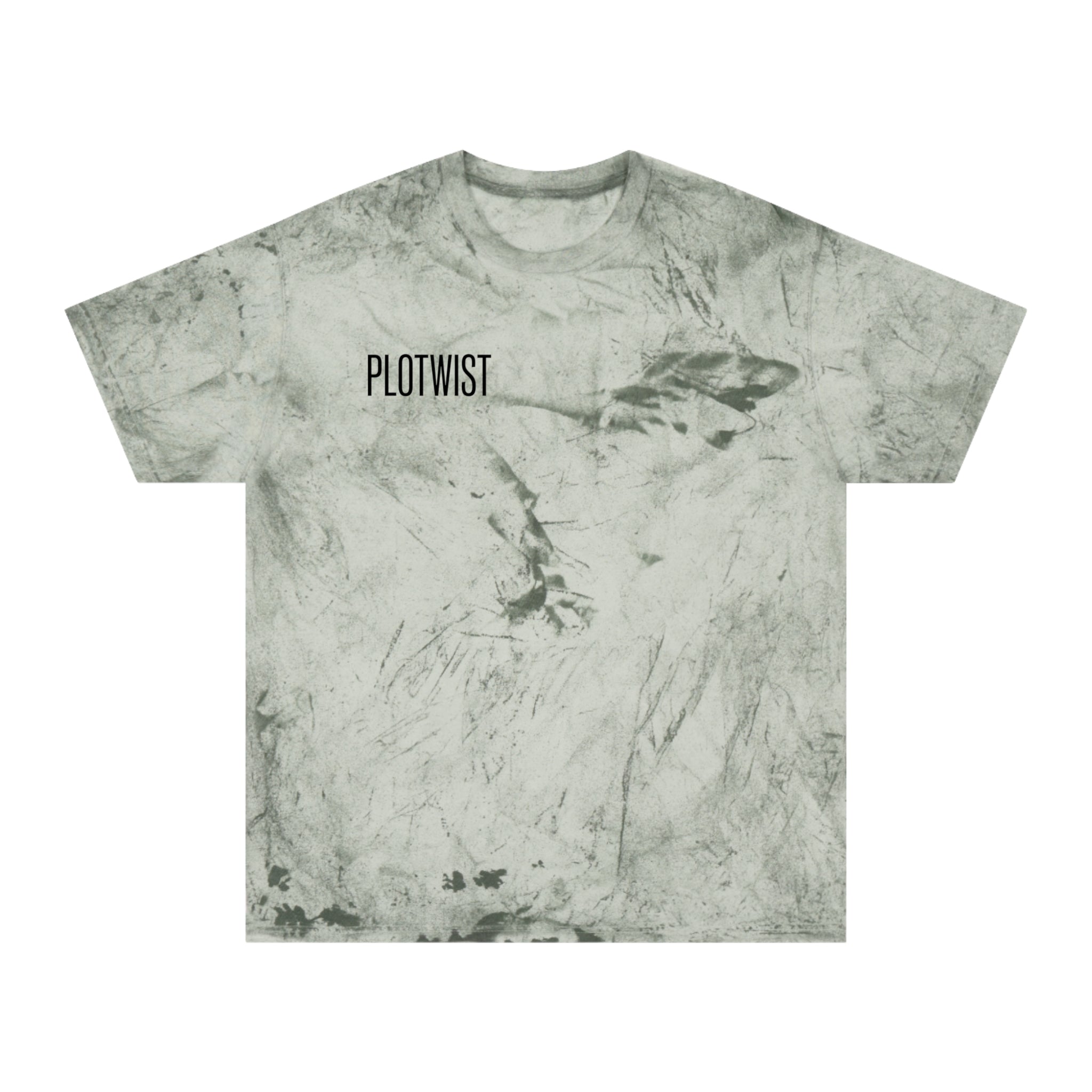 Tie-Dye Beige Tee with 'PLOTWIST' Minimal Graphic — Vintage Casual T-Shirt