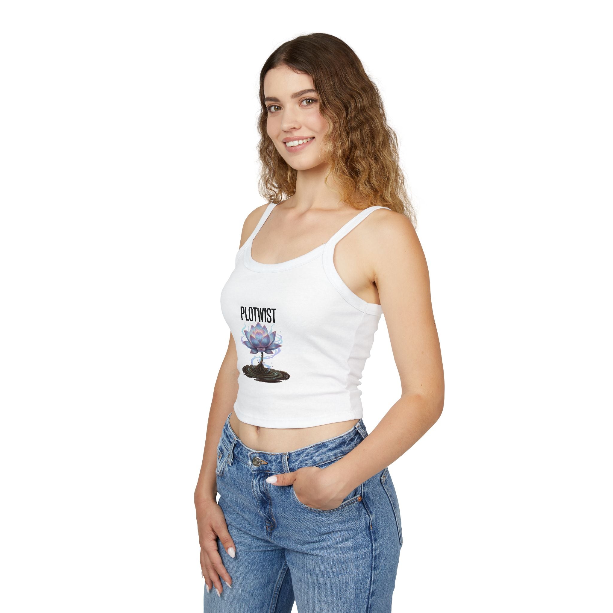 Crop Tank Top — 'PLOTWIST' Lotus Graphic Crop Tank for Women