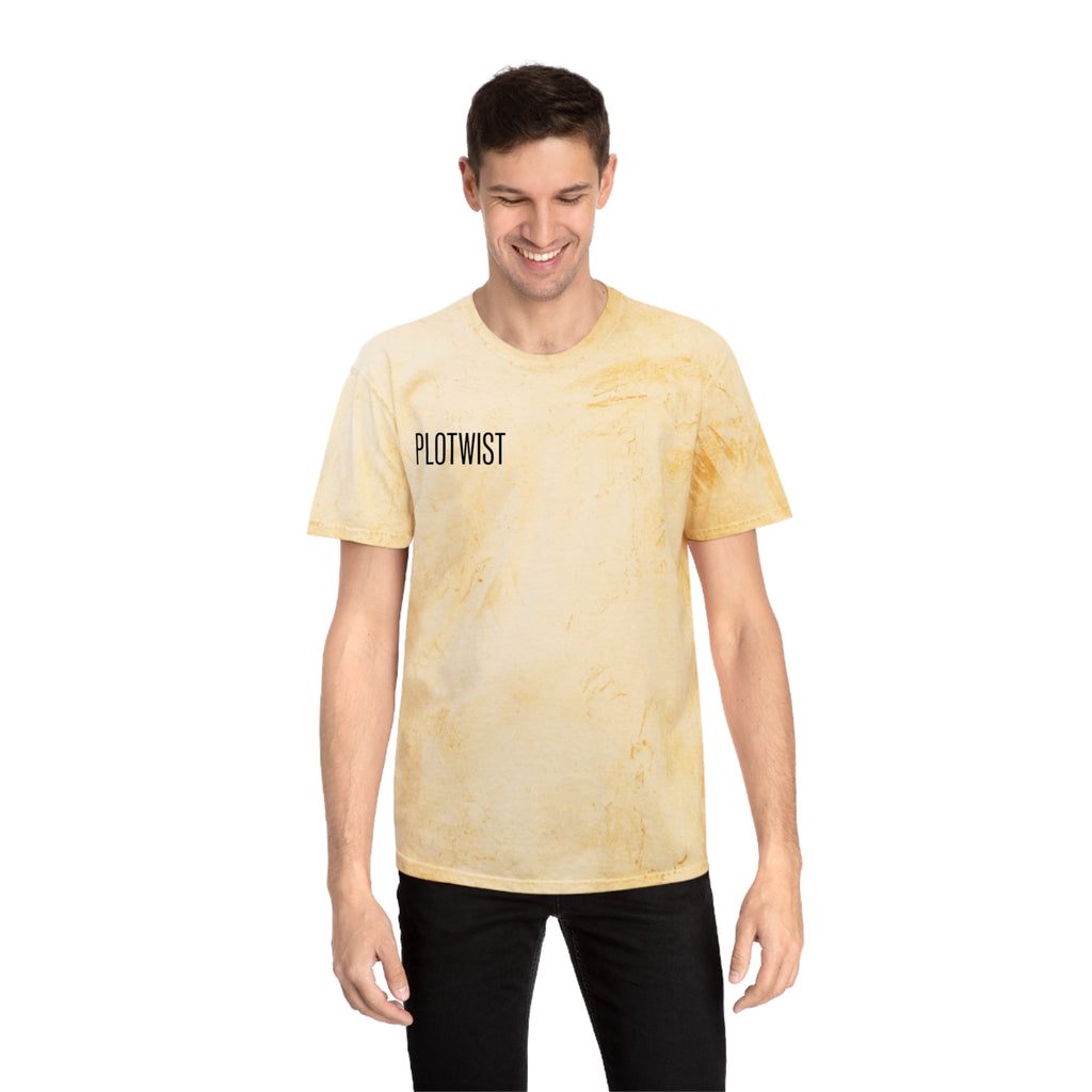 Tie-Dye Beige Tee with 'PLOTWIST' Minimal Graphic — Vintage Casual T-Shirt