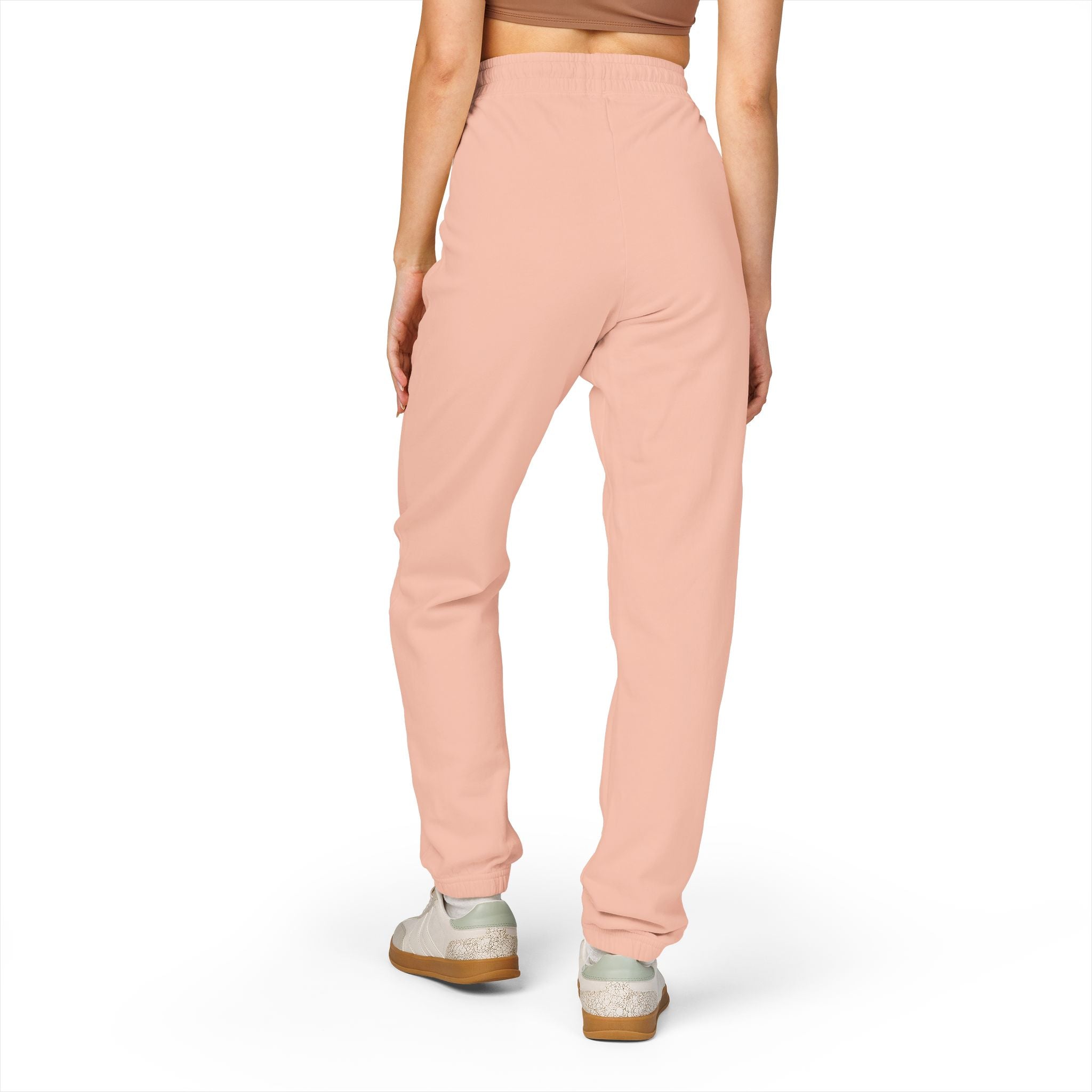 PLOTWIST Fleece Sweatpants — Garment-Dyed Cream Joggers with Vertical Floral Script