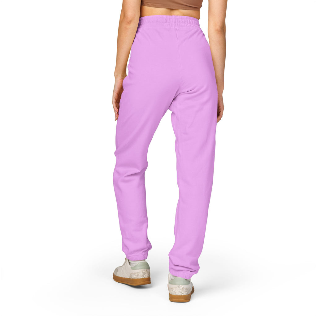 PLOTWIST Fleece Sweatpants — Garment-Dyed Cream Joggers with Vertical Floral Script
