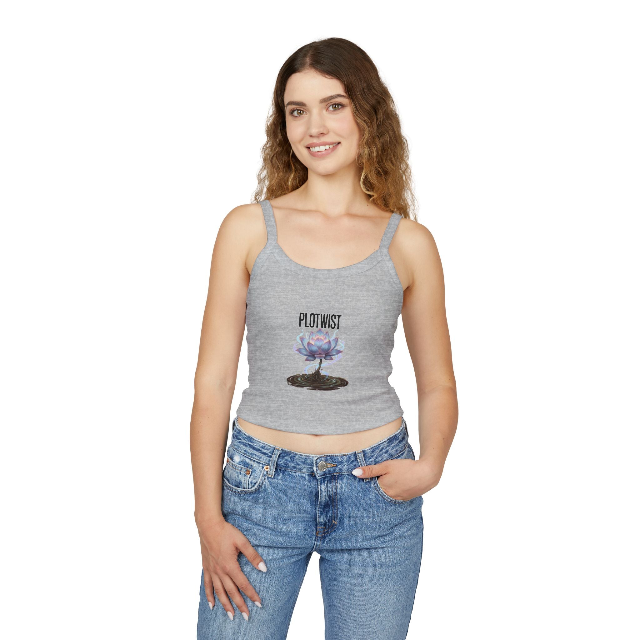 Crop Tank Top — 'PLOTWIST' Lotus Graphic Crop Tank for Women