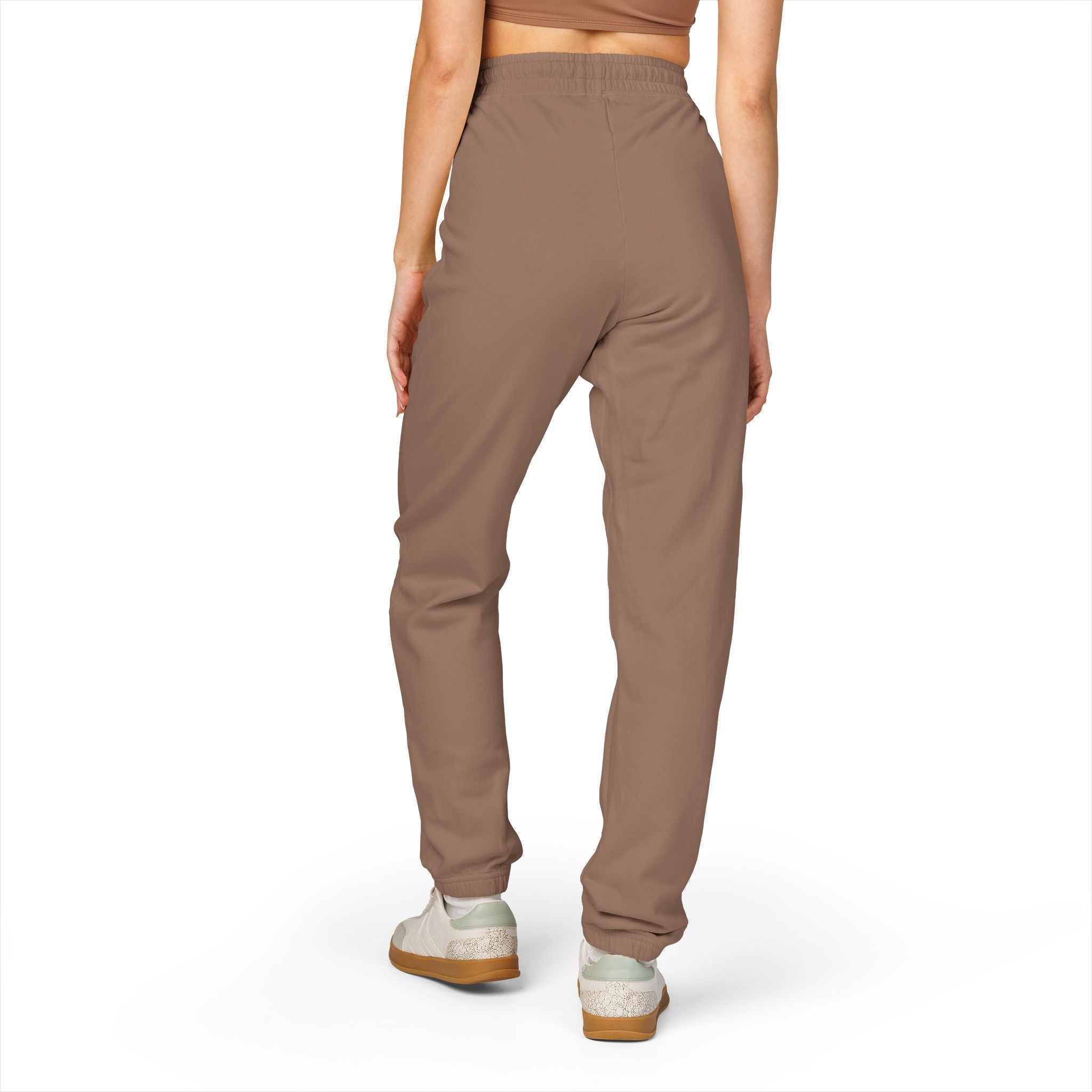 PLOTWIST Fleece Sweatpants — Garment-Dyed Cream Joggers with Vertical Floral Script