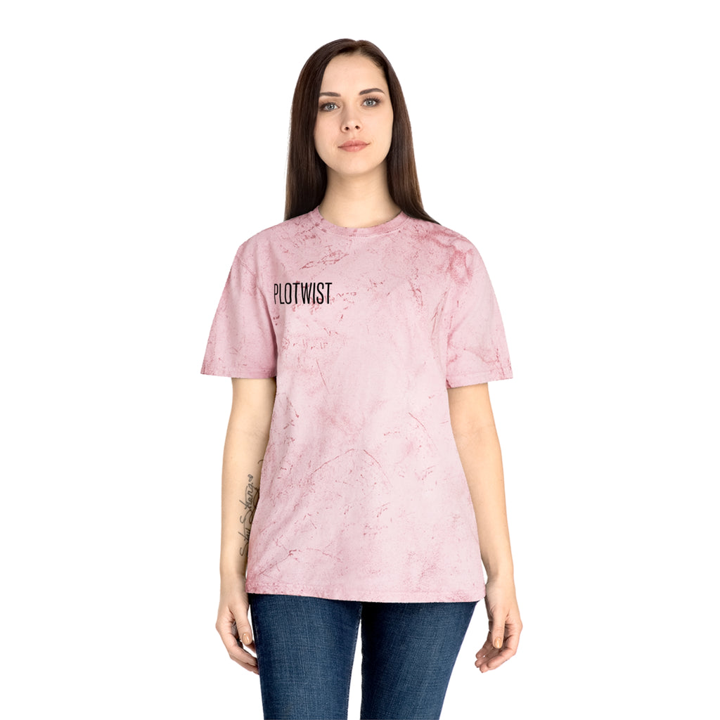Tie-Dye Beige Tee with 'PLOTWIST' Minimal Graphic — Vintage Casual T-Shirt