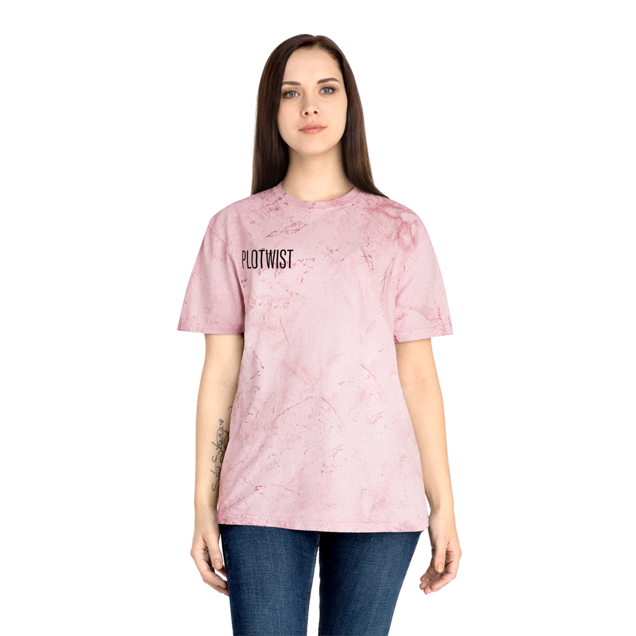 Tie-Dye Beige Tee with 'PLOTWIST' Minimal Graphic — Vintage Casual T-Shirt