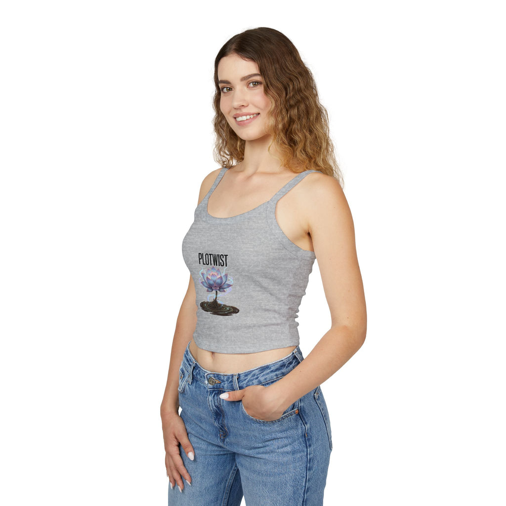 Crop Tank Top — 'PLOTWIST' Lotus Graphic Crop Tank for Women