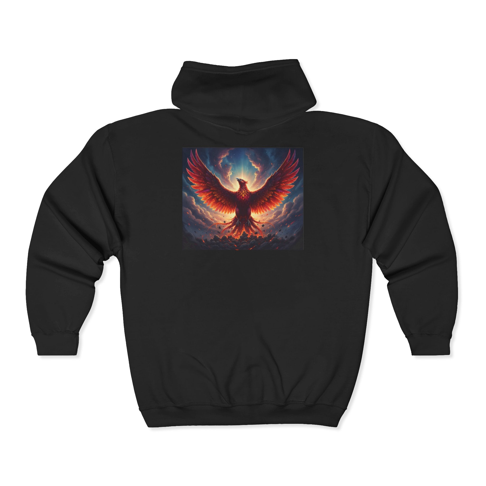 Phoenix Fire Full-Zip Hoodie — Mythic Rising Graphic Zip-Up Sweatshirt
