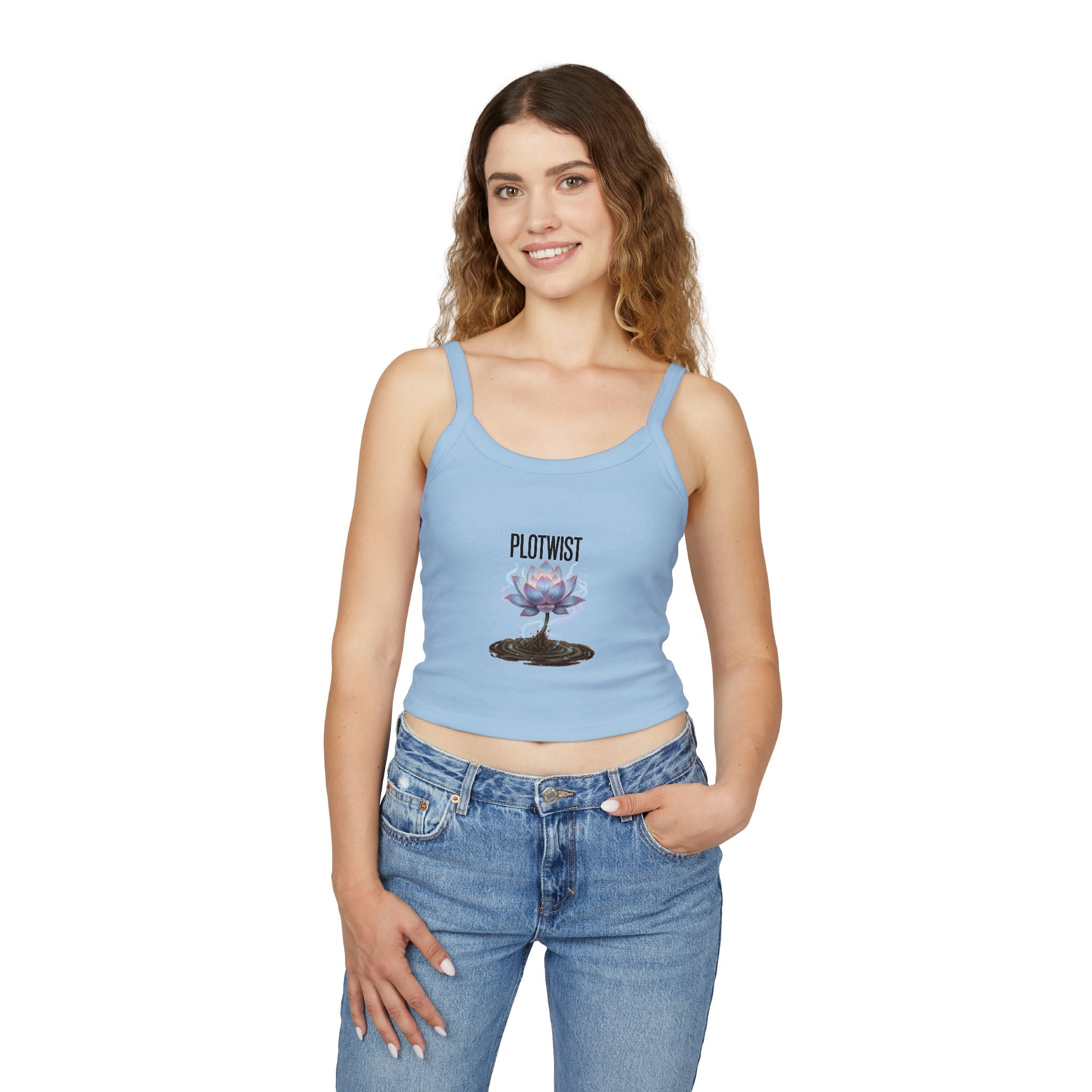 Crop Tank Top — 'PLOTWIST' Lotus Graphic Crop Tank for Women